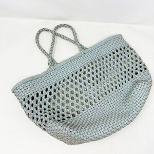 Anthropologie Woven Leather Tote/ Shoulder Bag in Pewinkle Powder Blue